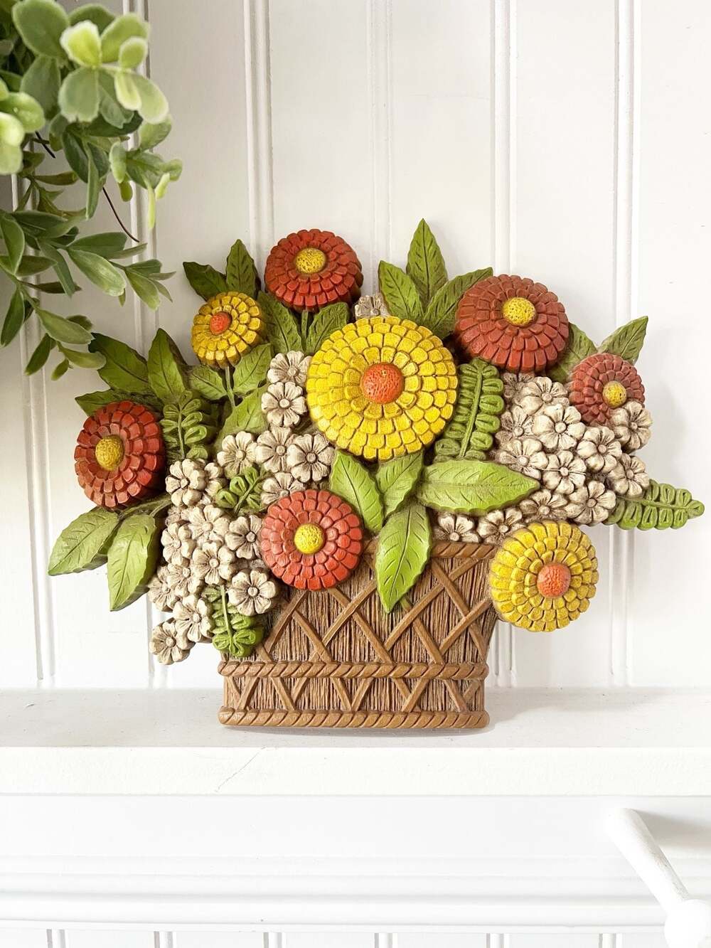 Vintage 1975 Syroco Floral Basket Wall Plaque
